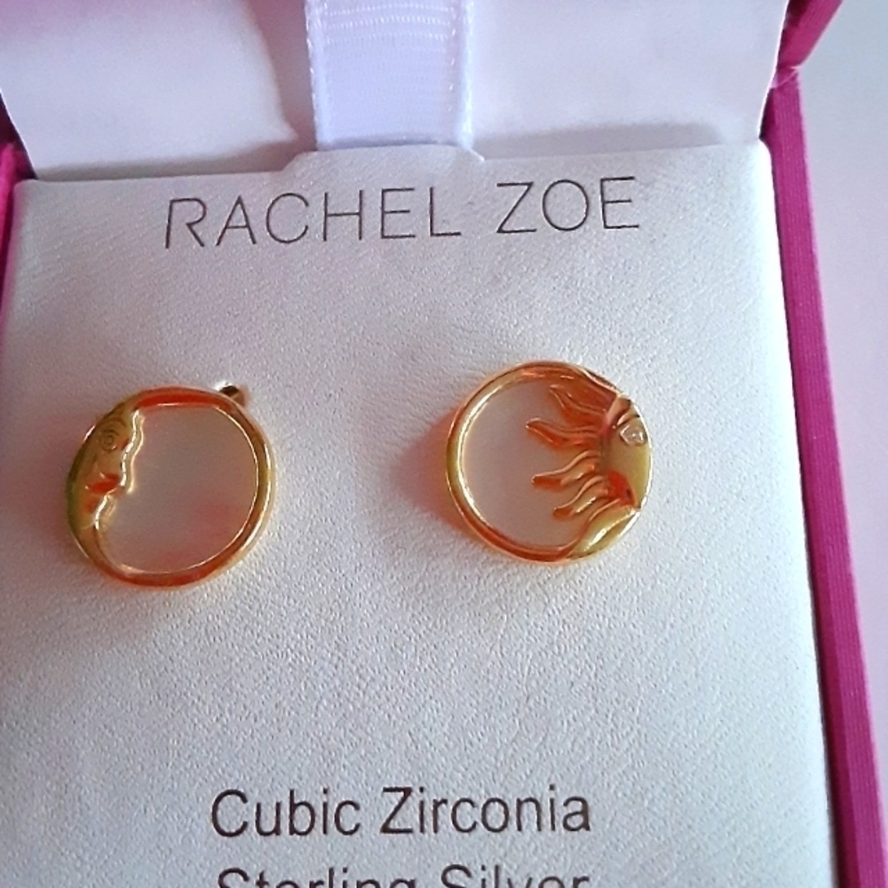 Rachel Zoe Moon & Sun Earrings Cubic Zirconia Sterling Silver New